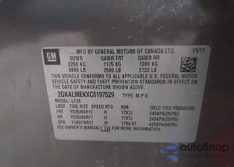 2012 GMC Terrain Sle-1 from USA, damaged, VIN 2GKALMEKXC6197529